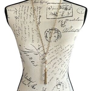 Lia Sophia Gold-Tone Pearl Tassel Pendant Necklace